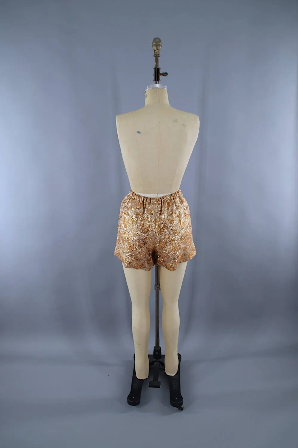 Vintage 1960s Hostess Dress & Shorts Set / Gold Brocade Disco