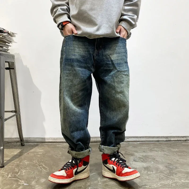 Vintage Cargo Jeans Men Clothing Japanese Streetwear Straight Denim Trousers