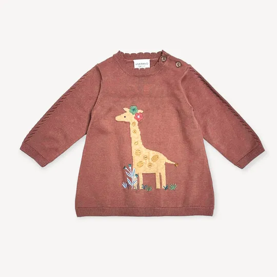 Viverano Giraffe Jacquard Pointelle Baby Sweater Knit Dress