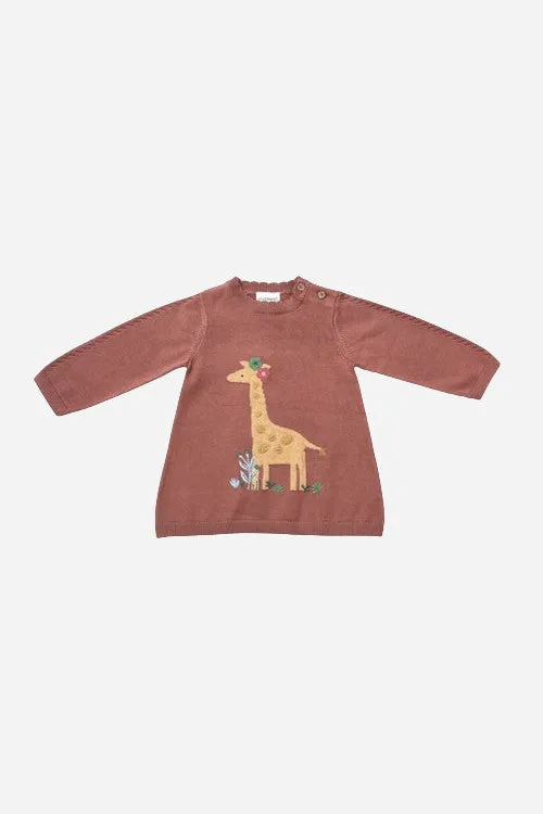 Viverano Giraffe Jacquard Pointelle Baby Sweater Knit Dress