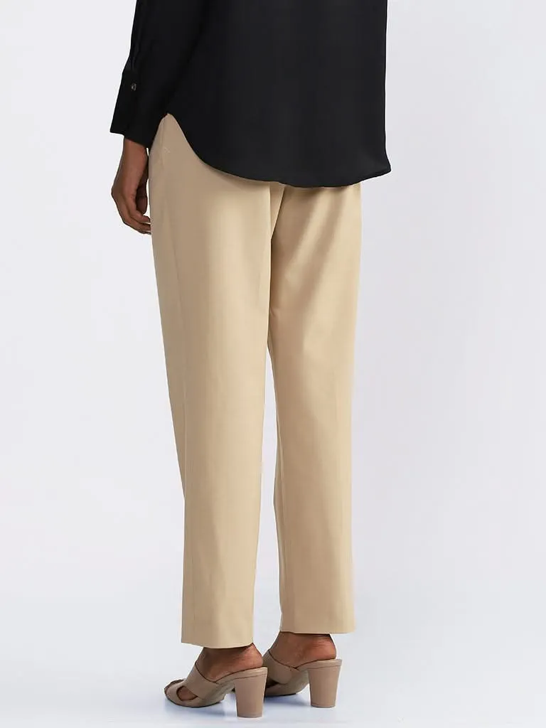 Wardrobe Solid Beige High-Rise Trousers