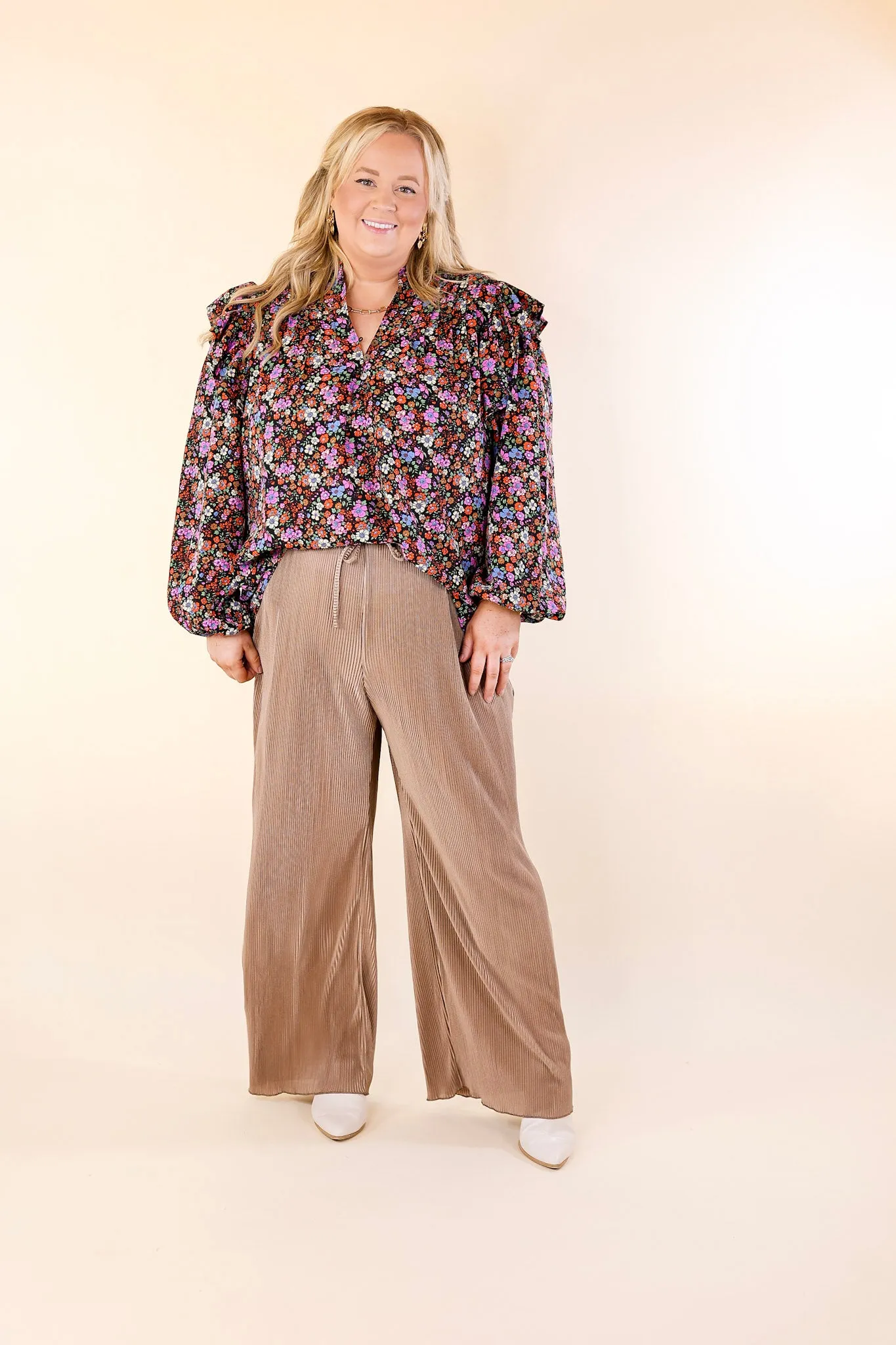 What You Admire Plissé Drawstring Pants in Mocha Brown