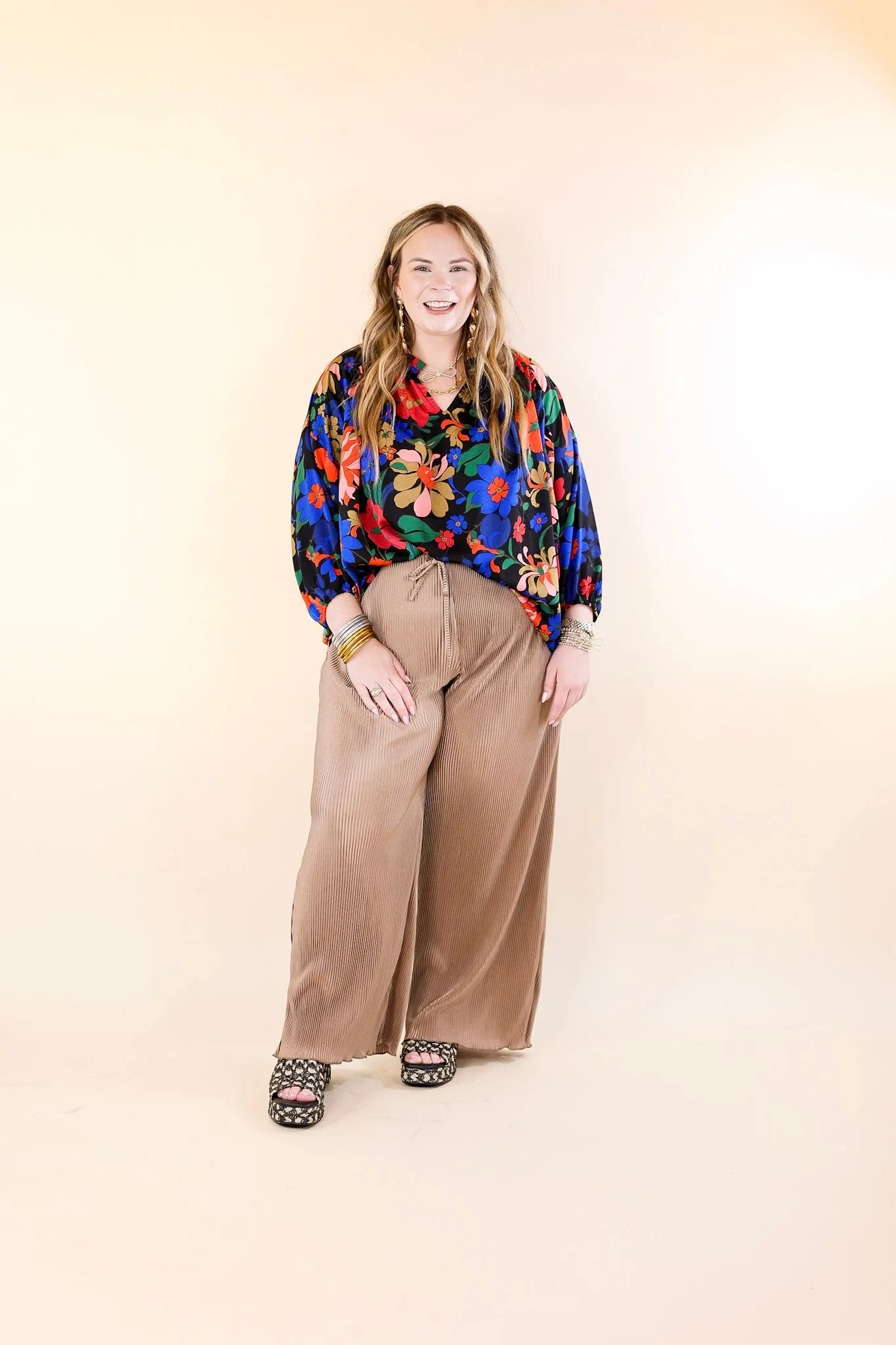 What You Admire Plissé Drawstring Pants in Mocha Brown