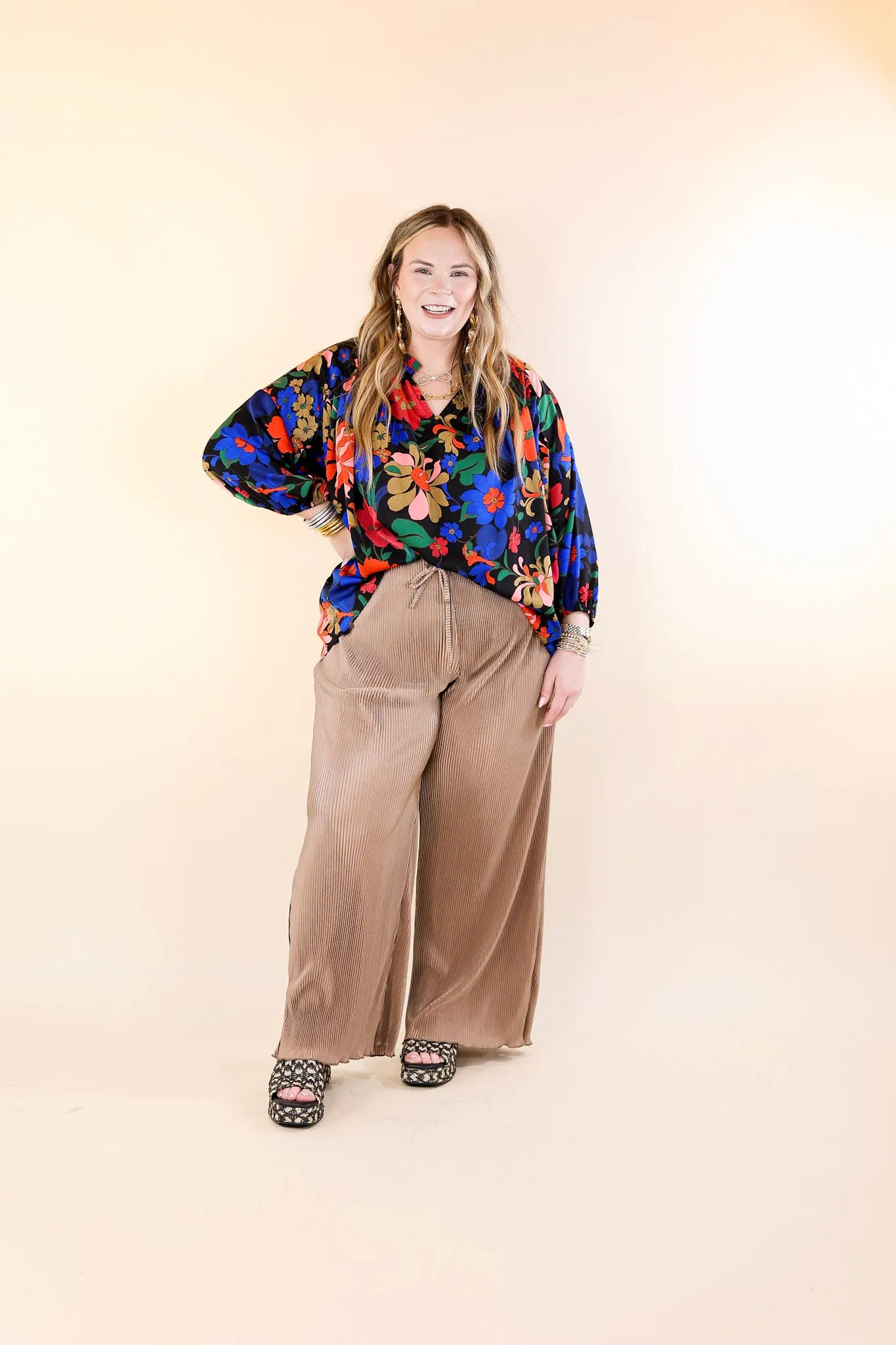 What You Admire Plissé Drawstring Pants in Mocha Brown