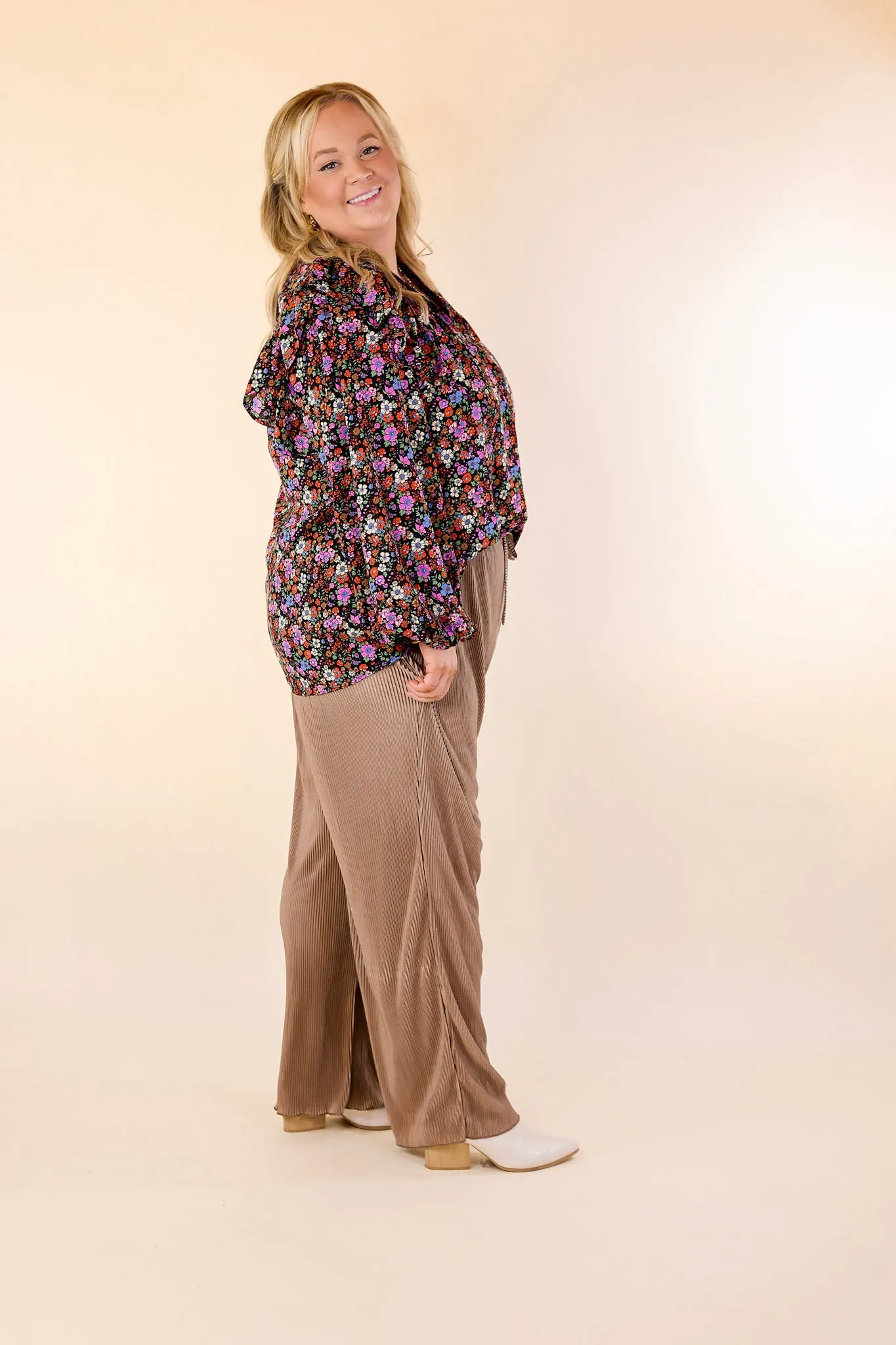 What You Admire Plissé Drawstring Pants in Mocha Brown