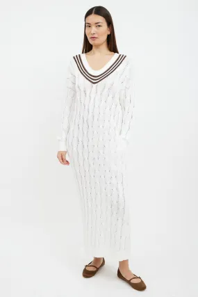 White & Brown Striped Cable Knit Sweater Dress