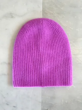 White   Warren - Cashmere Plush Rib Beanie in Neon Mauve