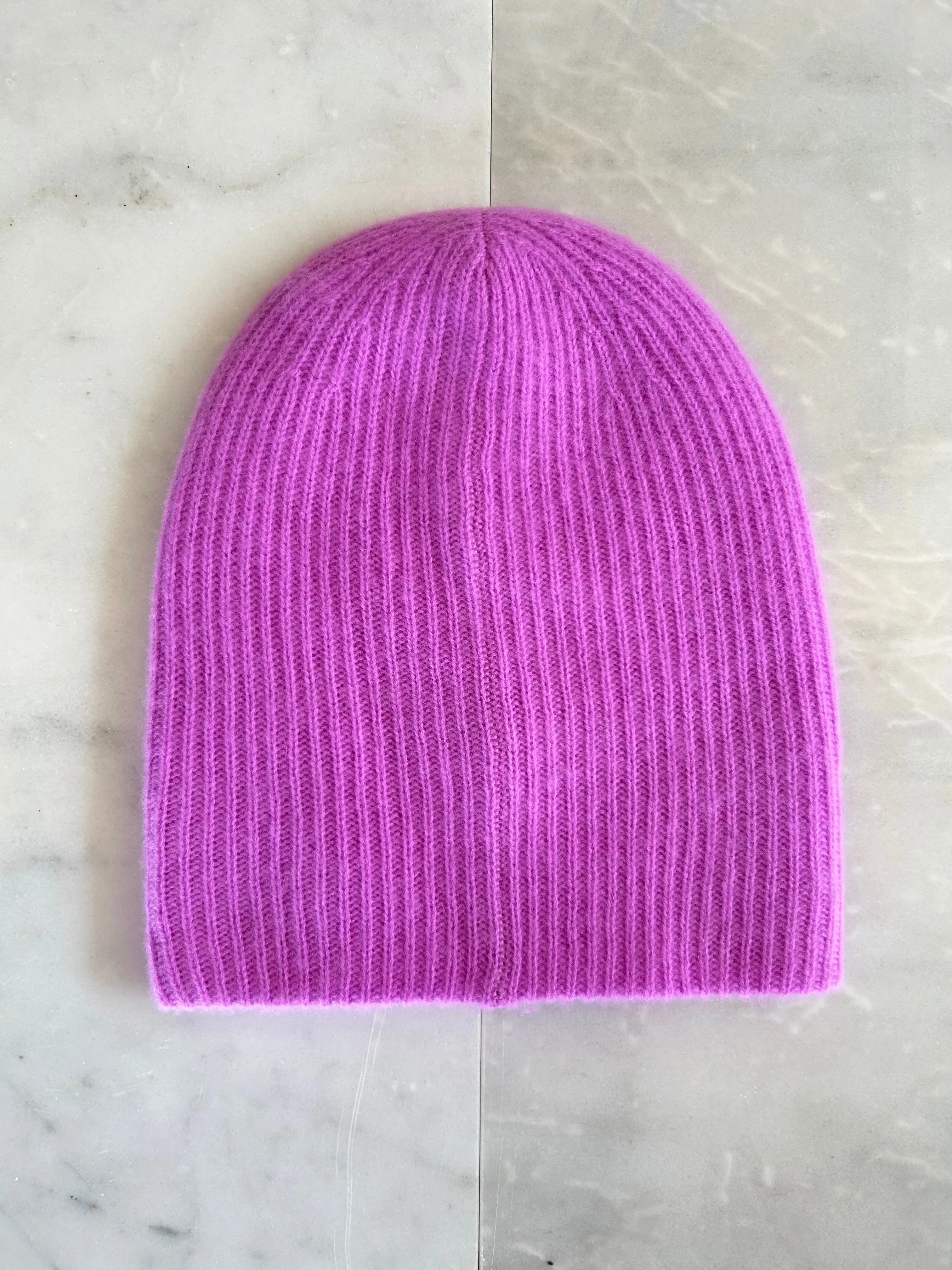 White   Warren - Cashmere Plush Rib Beanie in Neon Mauve