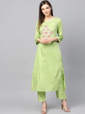 Women Green Straight Kurta Set