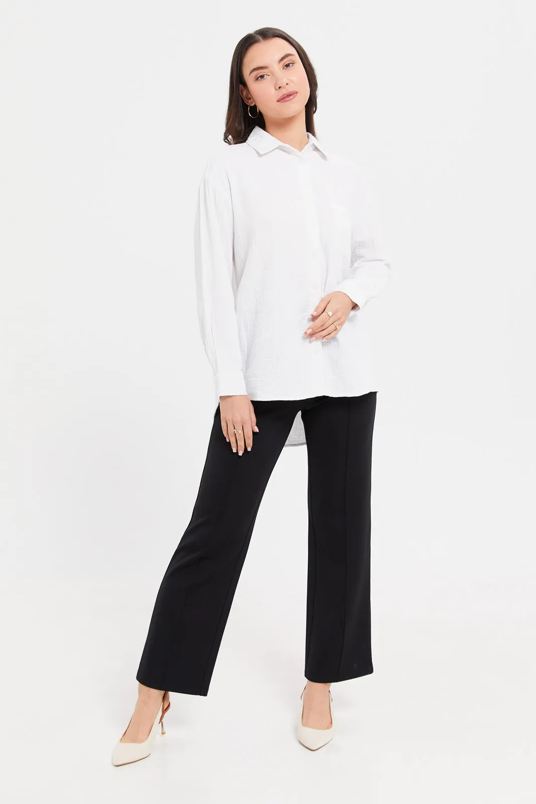 Women White Collared Casual Shirt