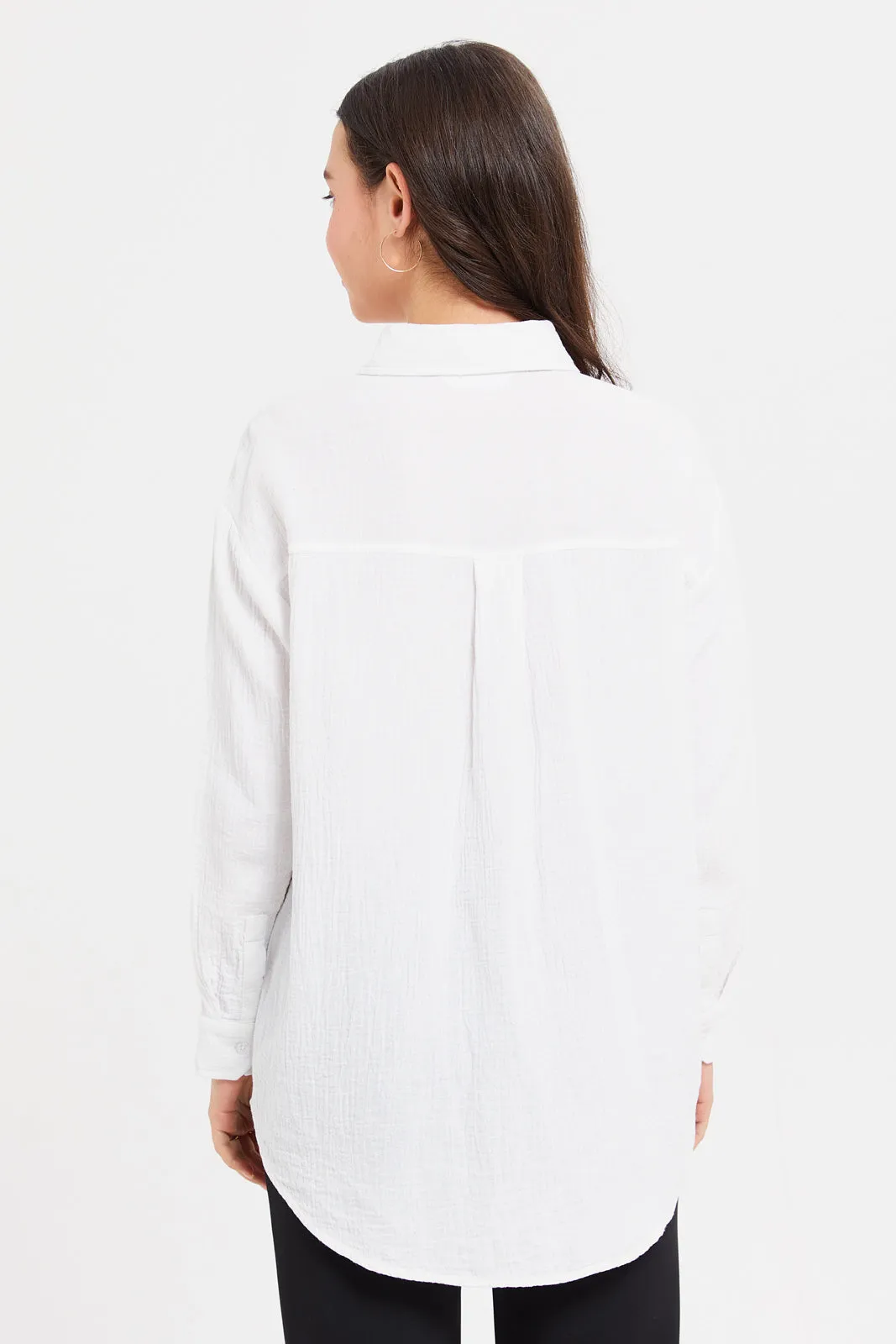 Women White Collared Casual Shirt