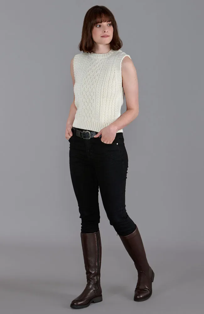 Womens 100% Chunky Merino Wool Cable Sleeveless Jumper