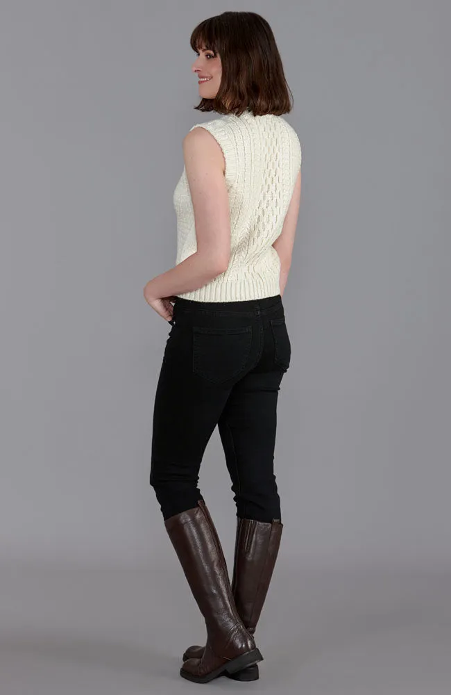 Womens 100% Chunky Merino Wool Cable Sleeveless Jumper