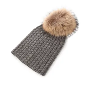 Women's Cable Cashmere Pom Pom Hat  Derby Grey