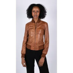 Womens Genuine Leather Bomber Jacket Real Leather Casual Varsity Vintage Casual