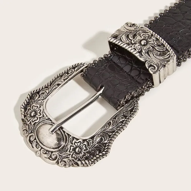 Women's Vintage Fashion PU Leather Carved Pin Buckle Belt