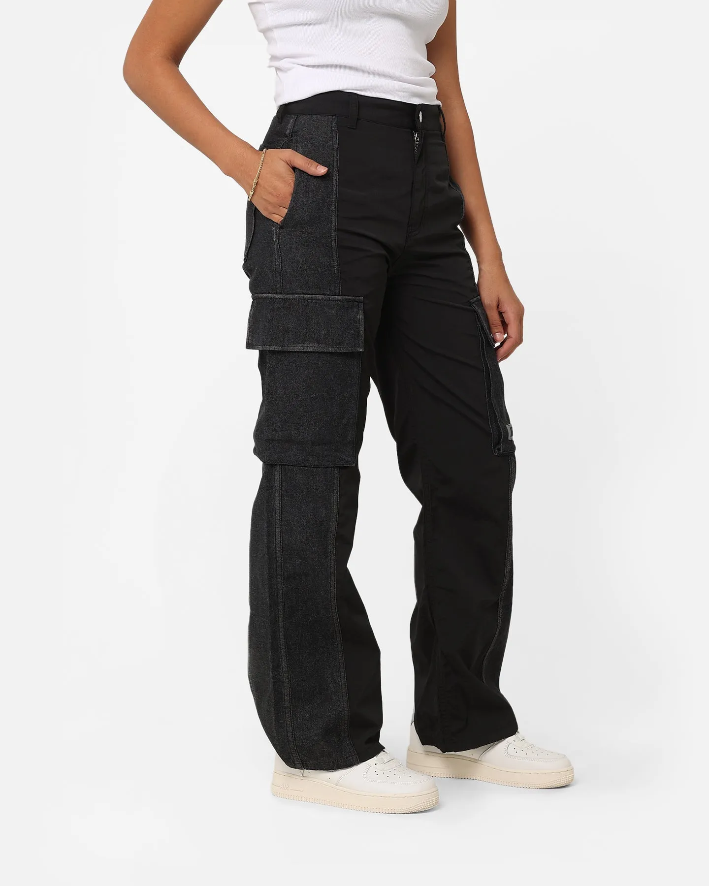 X-Girl Women's Denim Mixed Pants Black