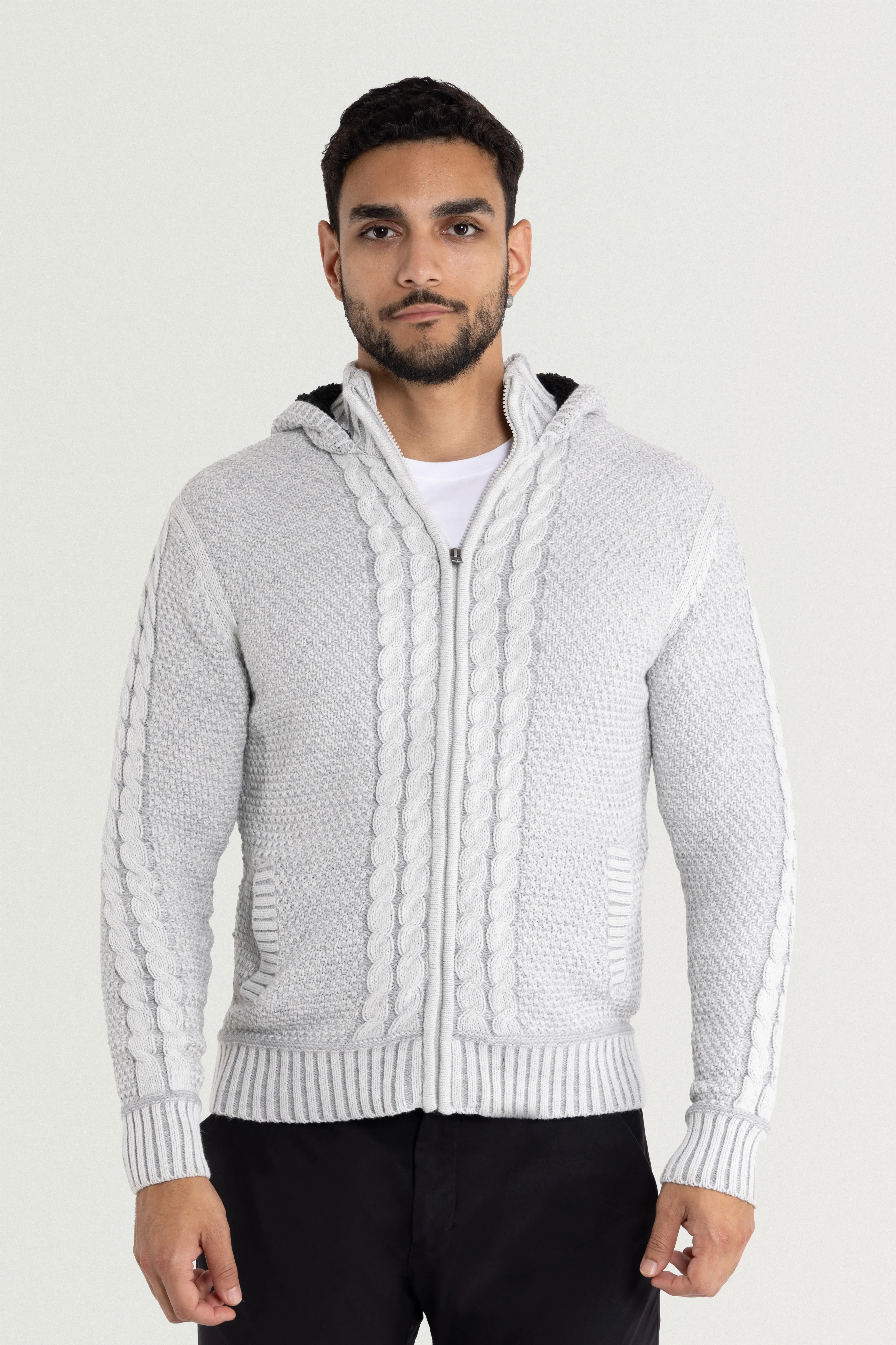 X RAY Men's Hooded Full Zip Up High Neck Sweater Jacket