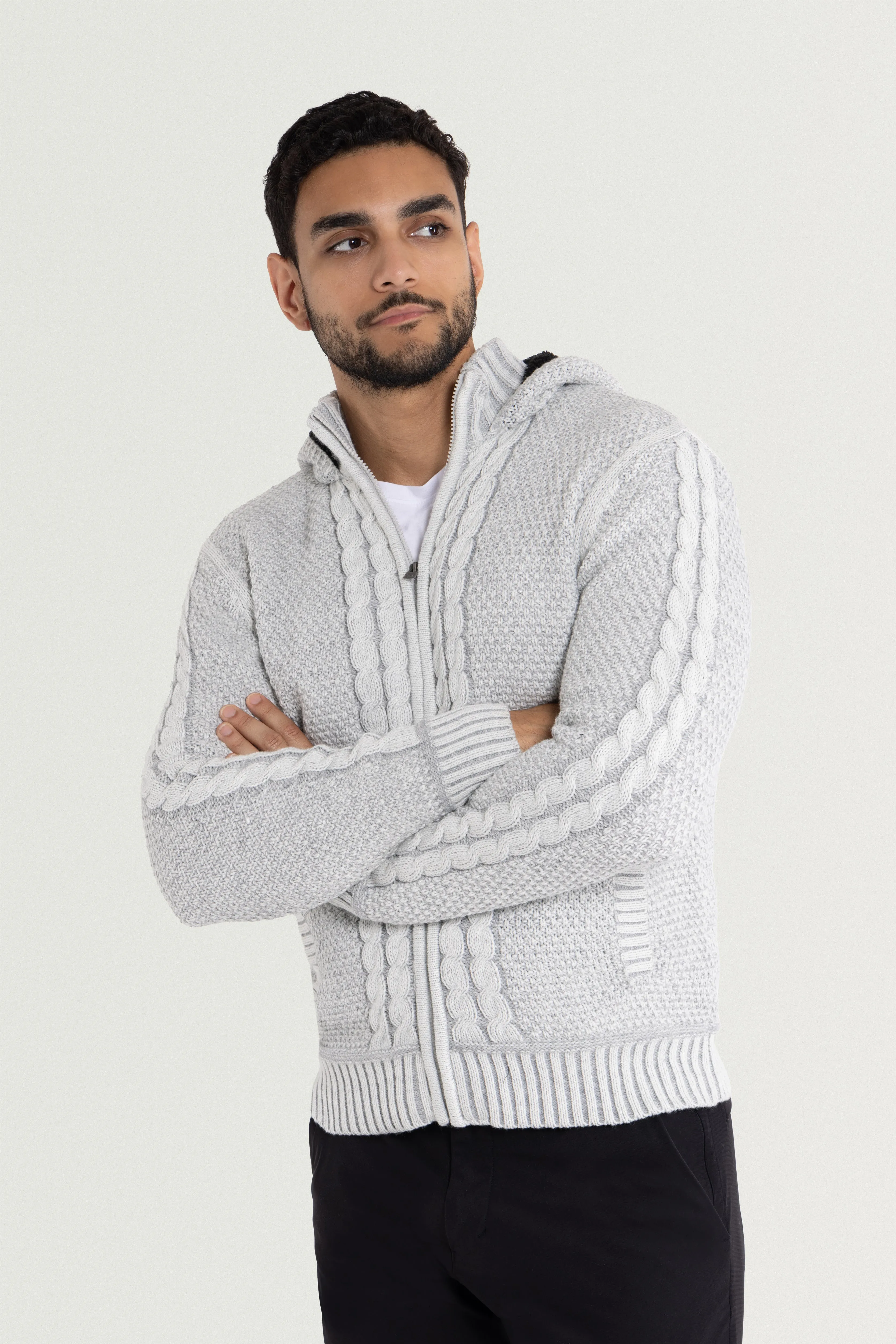 X RAY Men's Hooded Full Zip Up High Neck Sweater Jacket