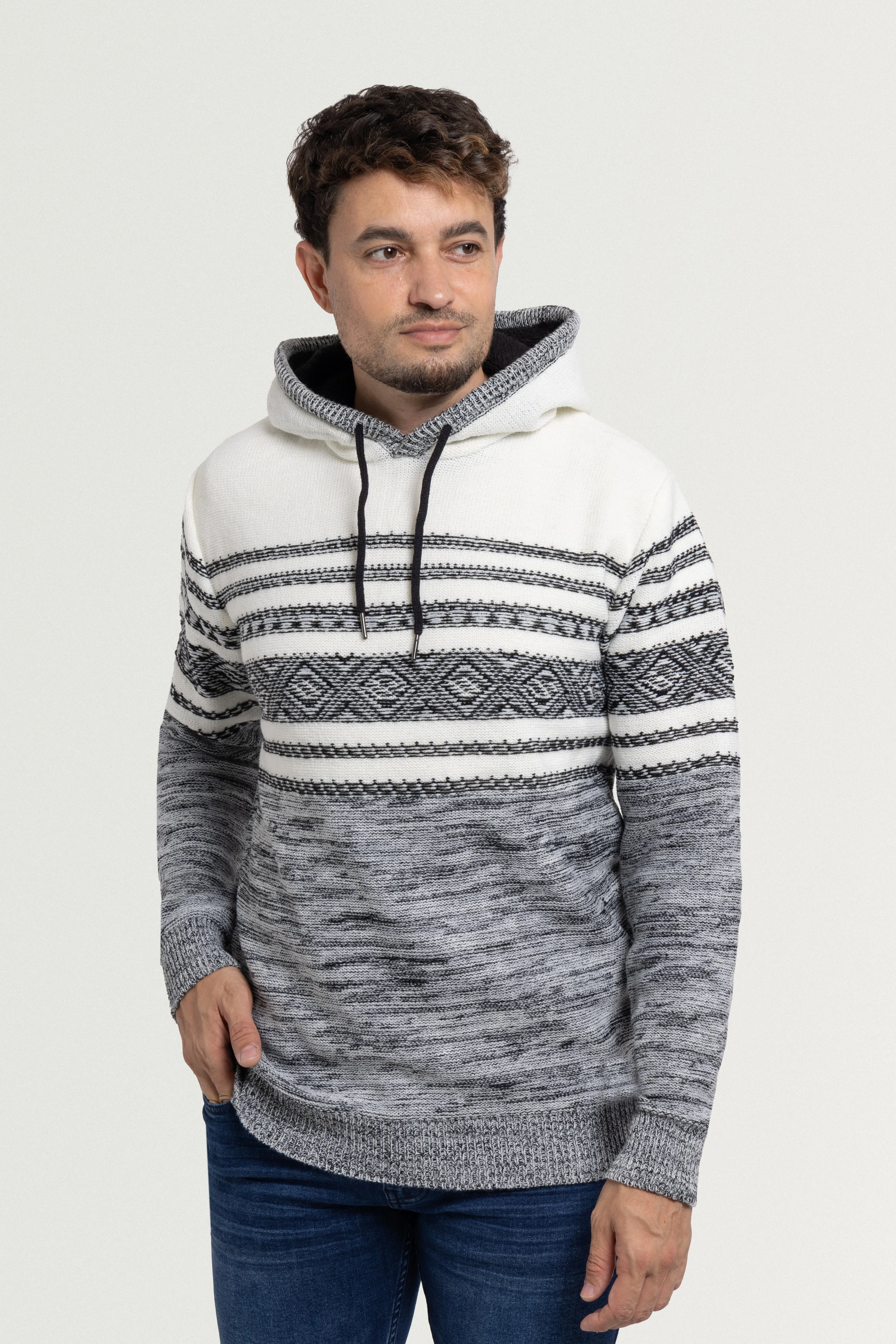 X RAY Men's Stripe Pattern Pullover Hooded Sweater