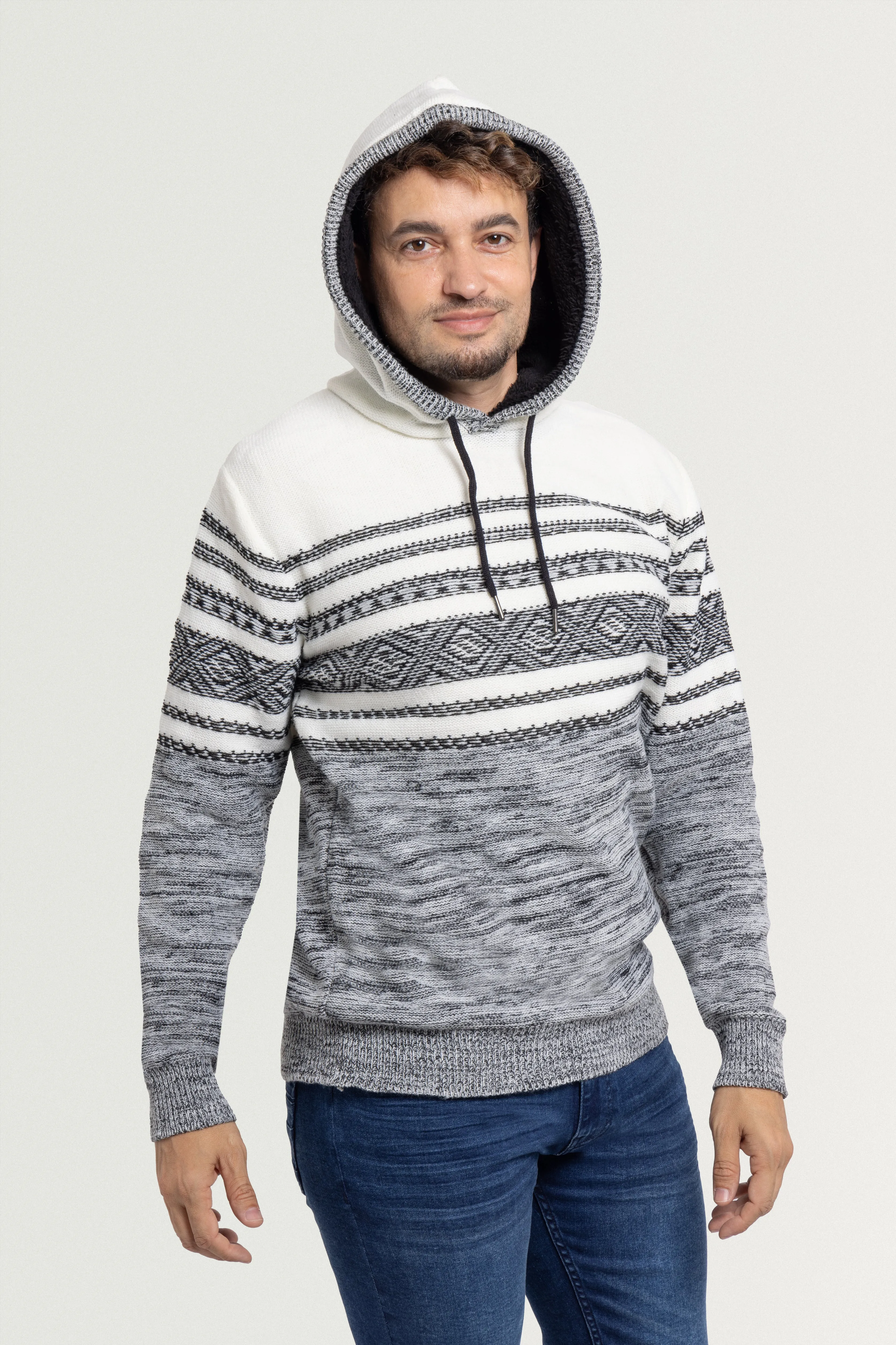 X RAY Men's Stripe Pattern Pullover Hooded Sweater