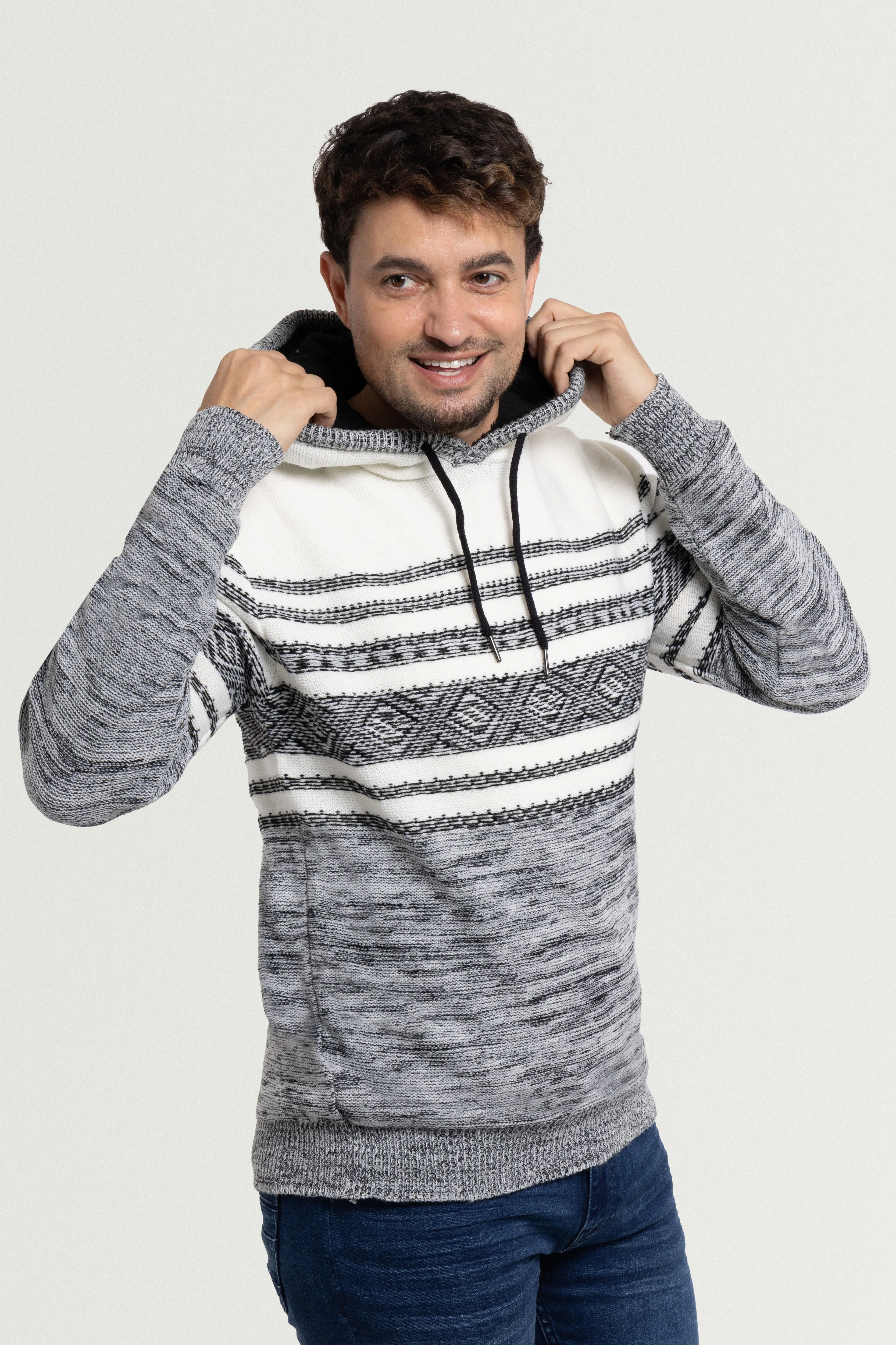 X RAY Men's Stripe Pattern Pullover Hooded Sweater