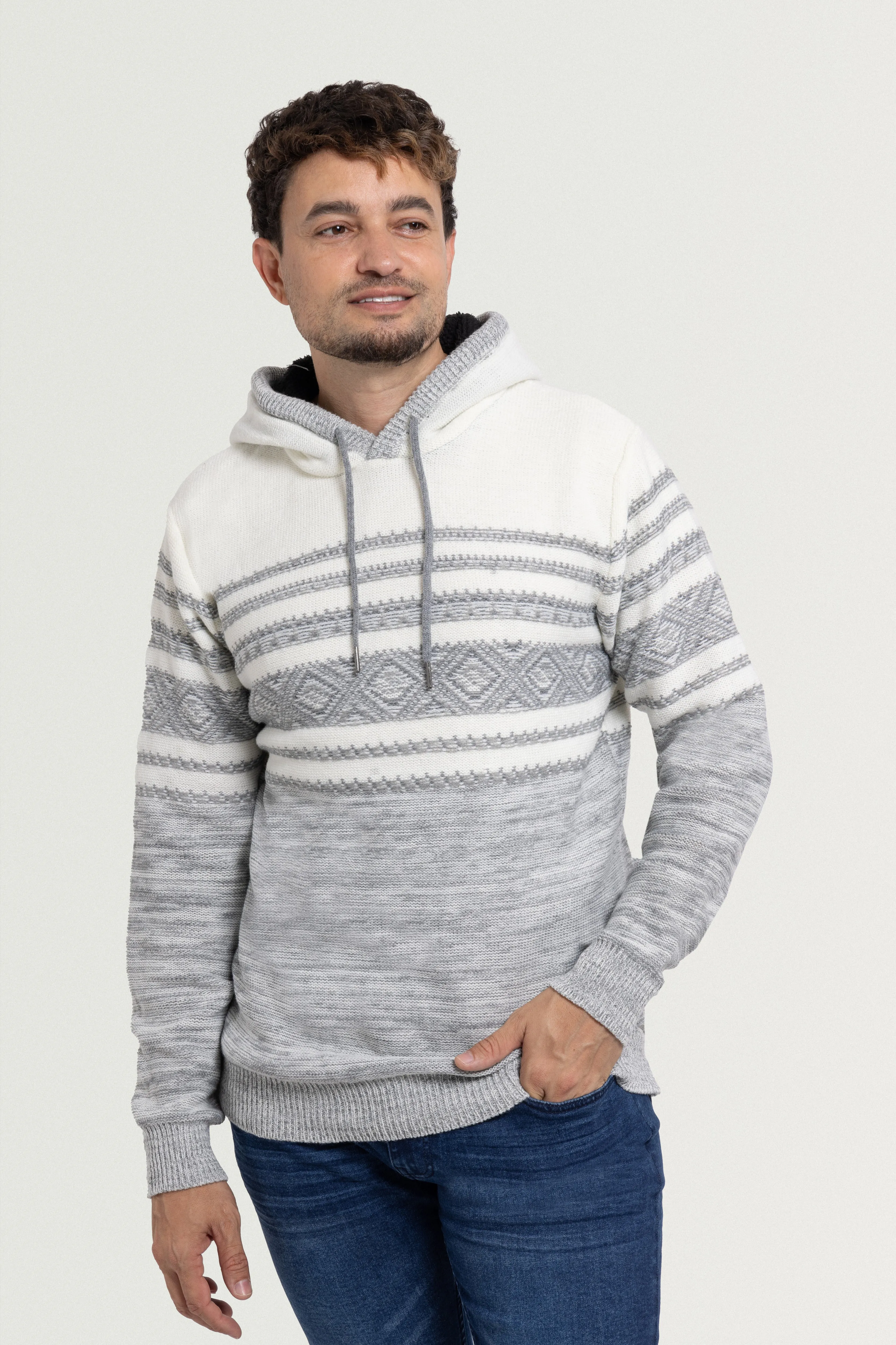 X RAY Men's Stripe Pattern Pullover Hooded Sweater