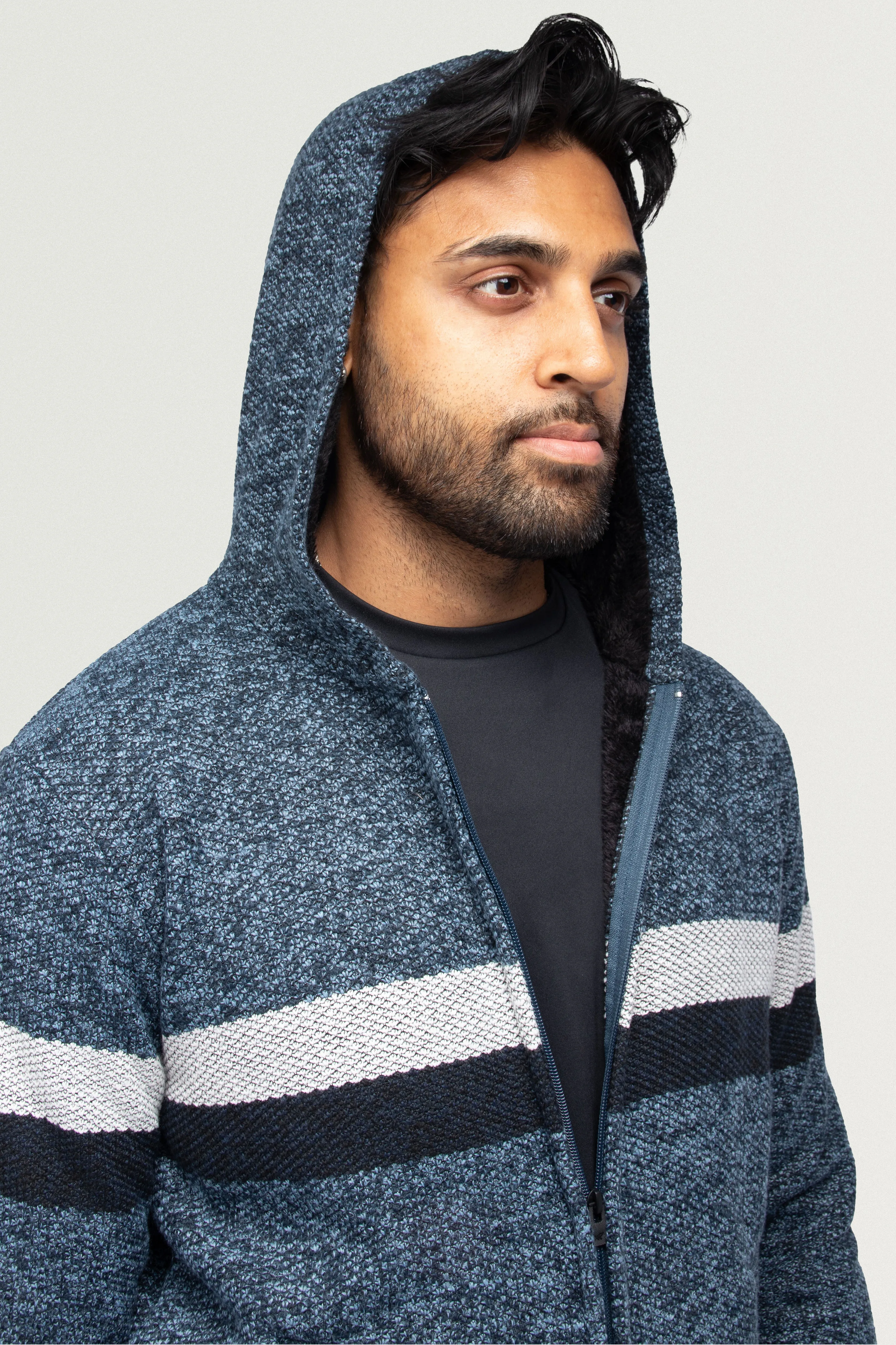 X RAY Men's Zip Up Hooded Sweater with Stripes & Lining