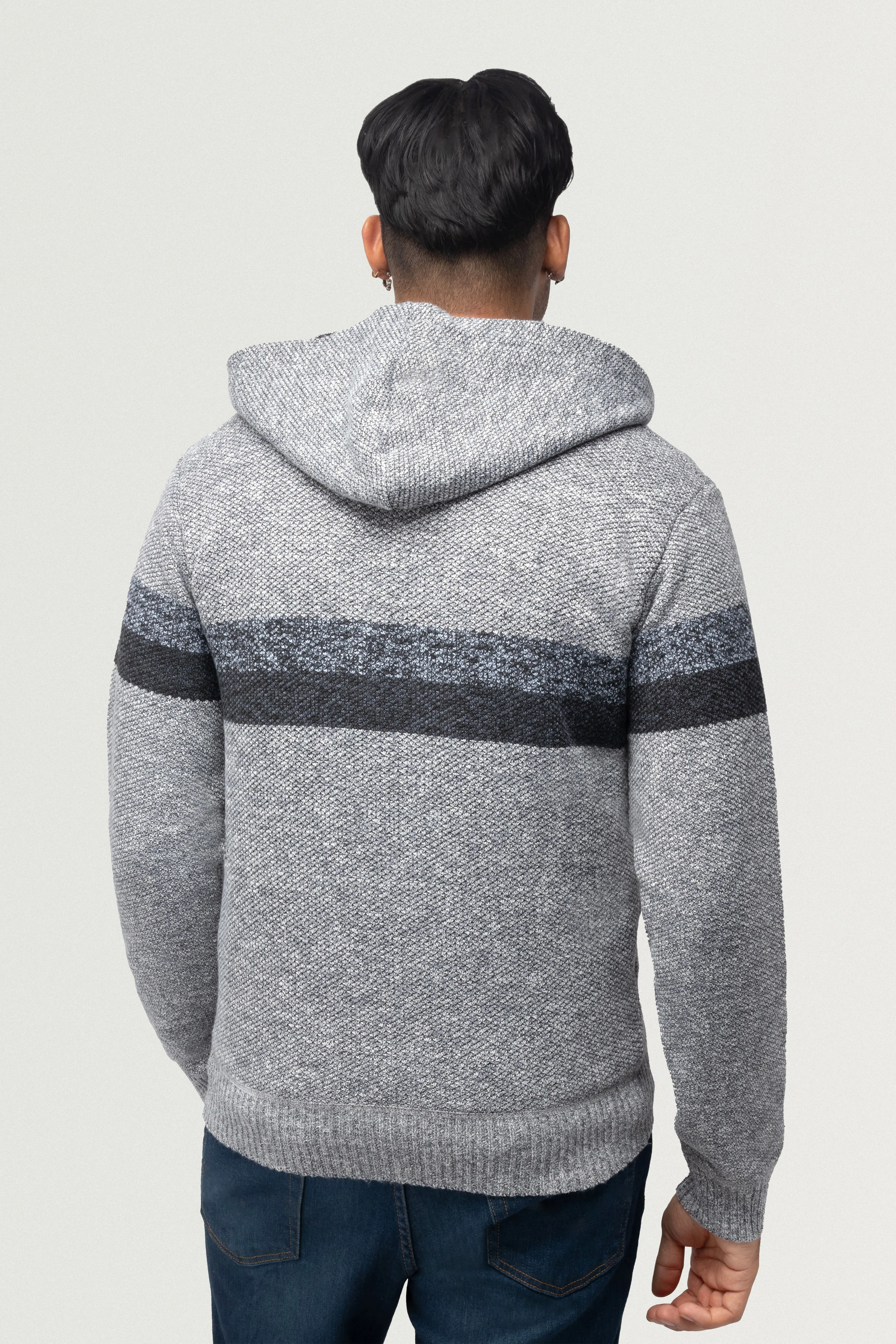 X RAY Men's Zip Up Hooded Sweater with Stripes & Lining