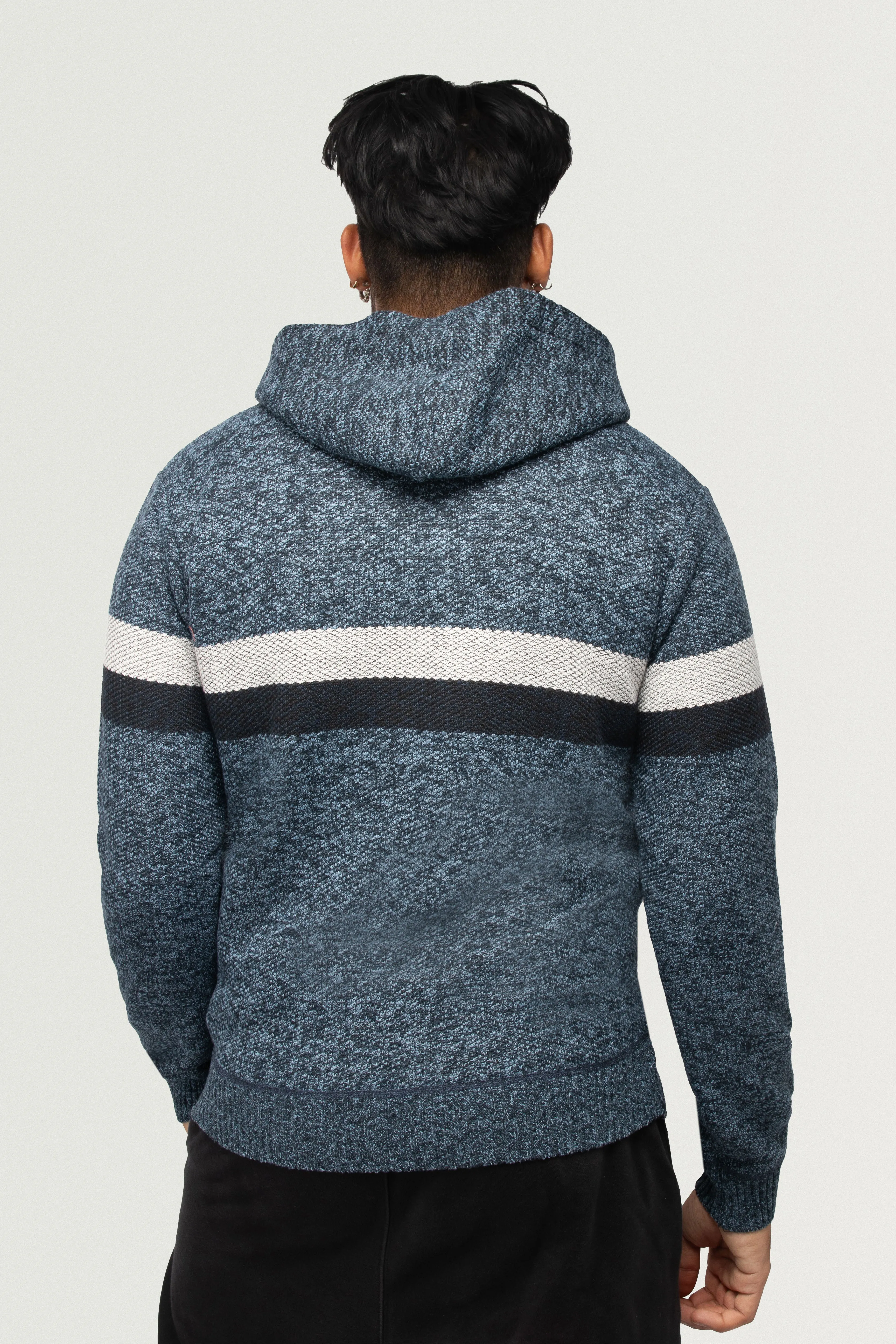 X RAY Men's Zip Up Hooded Sweater with Stripes & Lining