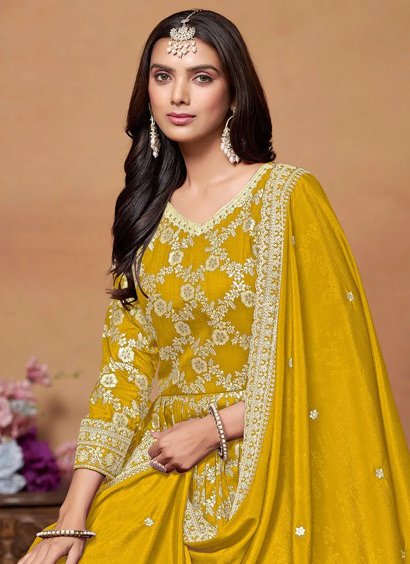 Yellow Embroidery Anarkali Suit For Wedding