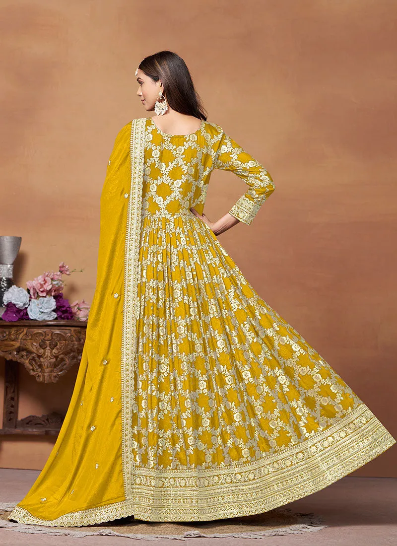 Yellow Embroidery Anarkali Suit For Wedding